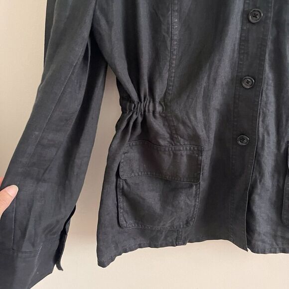 Vintage 100% Linen Lightweight Jacket 12 Black Old Money Preppy Nautical - Picture 10 of 11